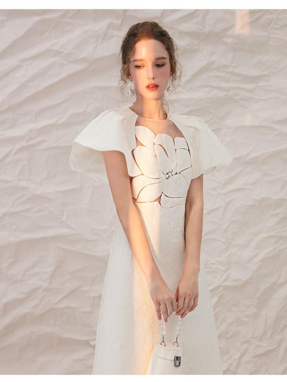 Elegant White Maxi Dress with Floral Applique